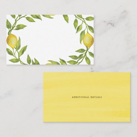 Watercolor Lemon Greenerity Wreath Wedding Platzkarte (Vorne/Hinten)