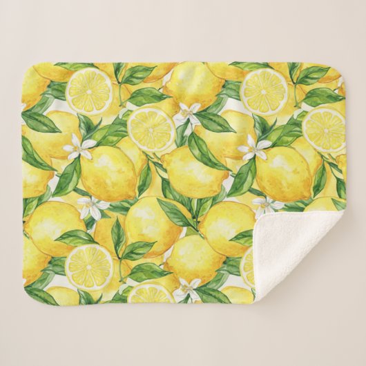 Watercolor Lemon Grove Seamless Pattern Sherpadecke (Vorderseite (Horizontal))
