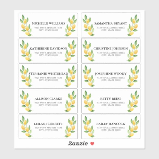 Watercolor Lemon Guest Address Labels (Blatt)