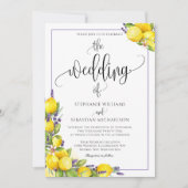Watercolor Lemon Lavender Boho Wedding Einladung (Vorderseite)