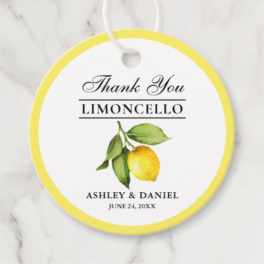 Watercolor Lemon Limoncello Runde Hochzeit Geschenkanhänger (Vorderseite)