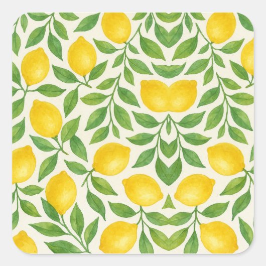 Watercolor Lemon Pattern Quadratischer Aufkleber (Vorderseite)