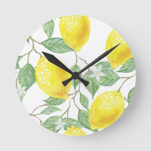 Watercolor Lemon Runde Wanduhr (Vorderseite)