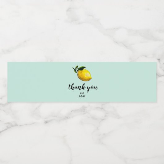 Watercolor Lemon Wedding Custom Favorits Wasserflaschenetikett (Einzelnes Label)