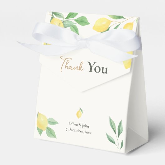 Watercolor Lemon Wedding Favor Boxes with Ribbon Geschenkschachtel (Vorderseite)