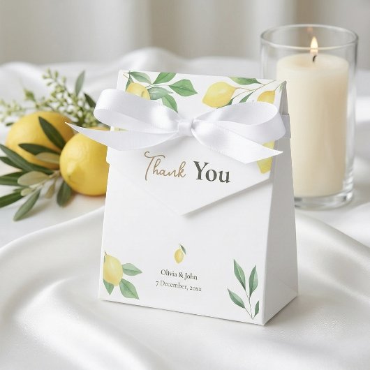 Watercolor Lemon Wedding Favor Boxes with Ribbon Geschenkschachtel