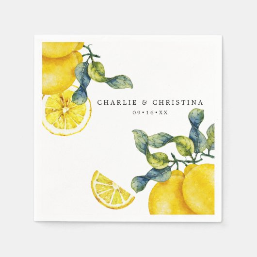 Watercolor Lemon Wedding Paper Serviette (Vorderseite)