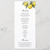 Watercolor Lemon Wedding Program | Mediterranean  Menükarte (Rückseite)