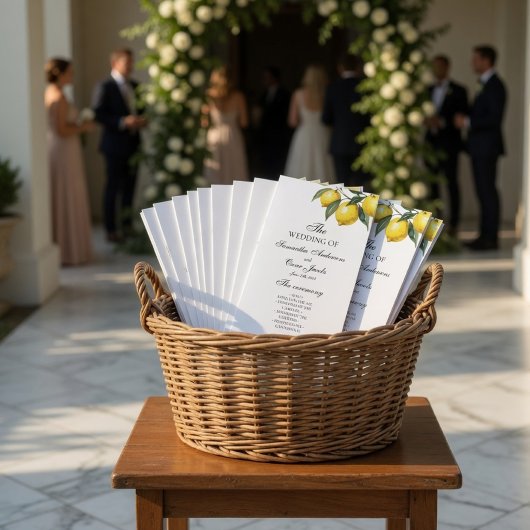Watercolor Lemon Wedding Program | Mediterranean  Menükarte