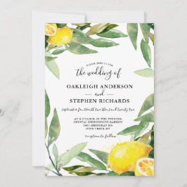 Watercolor Lemon Wreath Boho Wedding Einladung