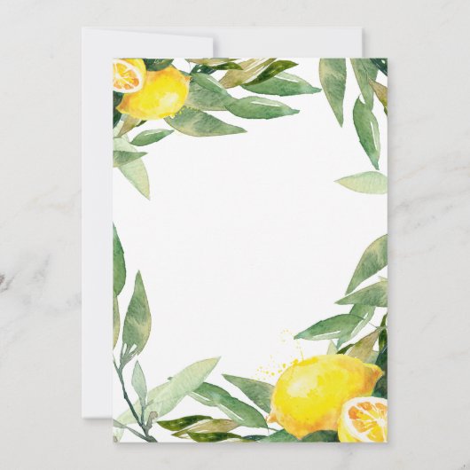 Watercolor Lemon Wreath Boho Wedding Einladung (Rückseite)