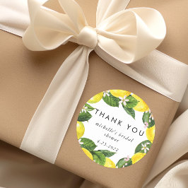 Watercolor Lemon Wreath Brautparty Vielen Dank Runder Aufkleber