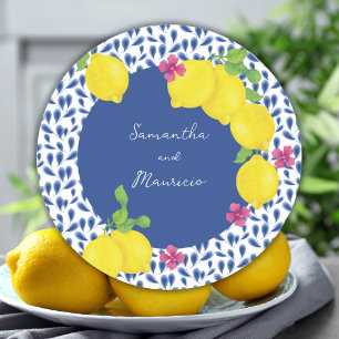WATERCOLOR LEMONS BLAUE TILES RUNDER AUFKLEBER