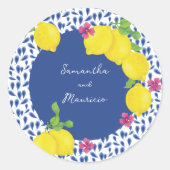 WATERCOLOR LEMONS BLAUE TILES RUNDER AUFKLEBER (Vorderseite)