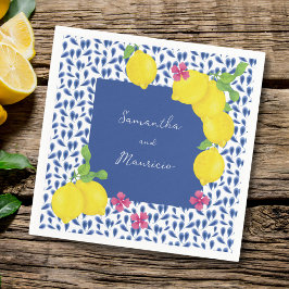 WATERCOLOR LEMONS BLAUE TILES SERVIETTE