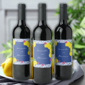 WATERCOLOR LEMONS BLAUE TILES WEINETIKETT