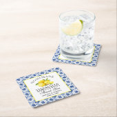 Watercolor Lemons Blue Tile Limoncello Wedding Rechteckiger Pappuntersetzer (Vor Ort)