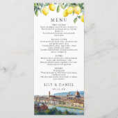 Watercolor Lemons Florence Italy Wedding Menükarte (Vorderseite)