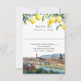 Watercolor Lemons Florence Tuscany Italy Wedding RSVP Karte