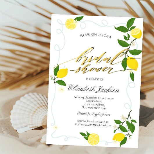 Watercolor Lemons Frame Bridal Shower  Einladung