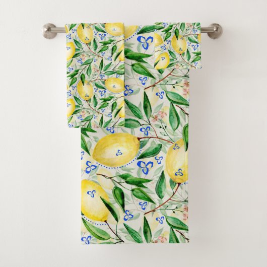 Watercolor lemons fruit badhandtuch set (Insitu)