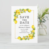 Watercolor Lemons Greenerity Gold Frame Gelb Save The Date (Stehend Vorderseite)