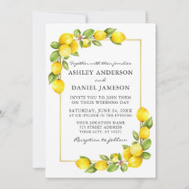 Watercolor Lemons Greenerity Gold Frame Wedding Einladung