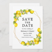 Watercolor Lemons Greenerity Gold Geo Frame Save The Date (Vorne/Hinten)