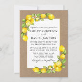Watercolor Lemons Greenerity Kraft Wedding Einladung (Vorderseite)