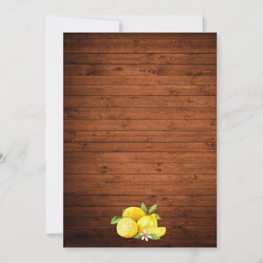 Watercolor Lemons Greenerity Wood Wedding Einladung (Rückseite)