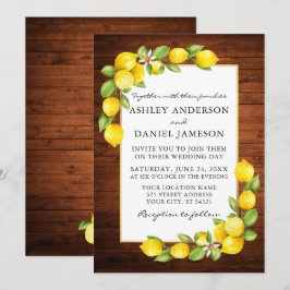 Watercolor Lemons Greenerity Wood Wedding Einladung