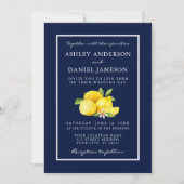 Watercolor Lemons Greenery Blue Wedding Foto Einladung (Vorderseite)