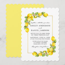 Watercolor Lemons Greenery Yellow Wedding Einladung