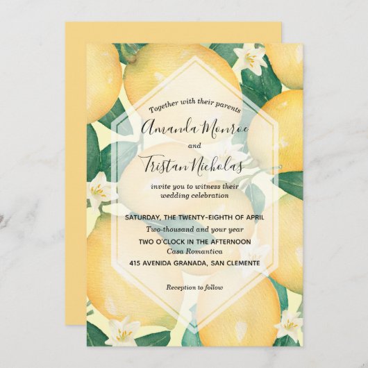Watercolor Lemons Hochzeitseinladungen (Vorne/Hinten)