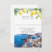 Watercolor Lemons Santorini Greek Wedding RSVP Karte (Vorne/Hinten)