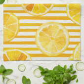 Watercolor Lemons & Stripes Geschirrtuch (Gefaltet)