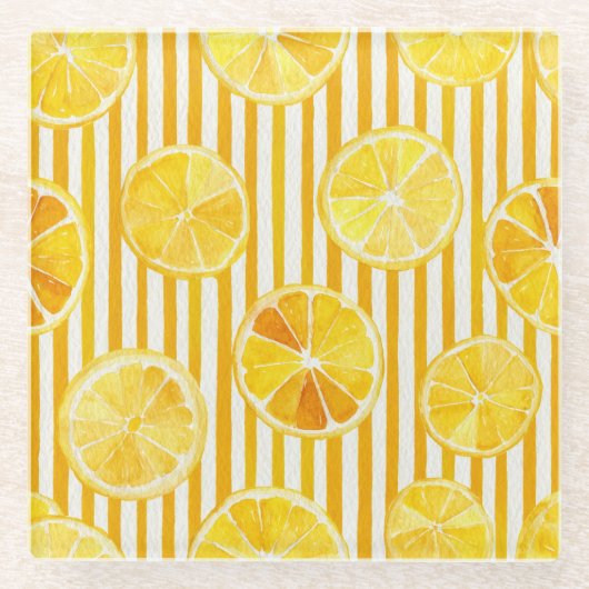 Watercolor Lemons & Stripes Glasuntersetzer (Vorderseite)