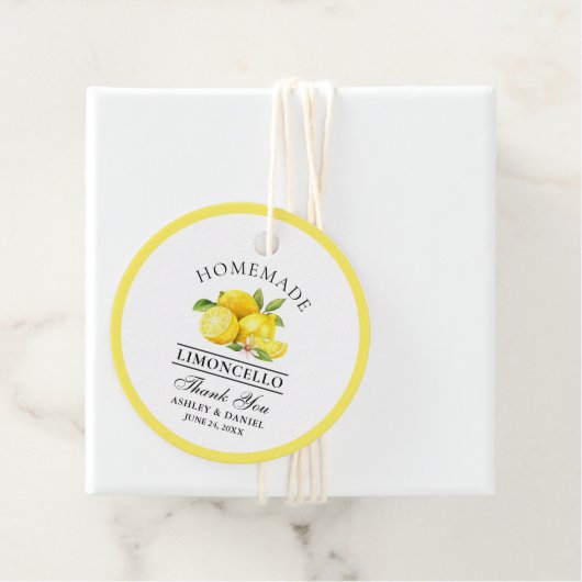 Watercolor Lemons Wedding Danke Limoncello Runde Geschenkanhänger (Beispiel)