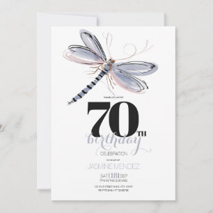 Watercolor Libelle Feminine Elegant 70. Geburtstag Einladung