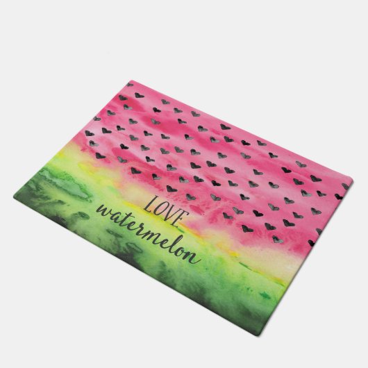 Watercolor-Liebe-Wassermelone-Herzen Fußmatte (Schrägansicht)
