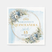 Watercolor Light Blue Floral Gold 15th Birthday   Serviette (Vorderseite)