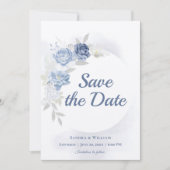 Watercolor Light Blue Floral Wedding Save the Date Einladung (Vorderseite)