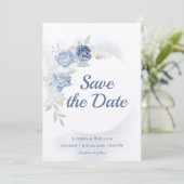 Watercolor Light Blue Floral Wedding Save the Date Einladung (Stehend Vorderseite)