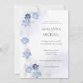 Watercolor Light Blue Wedding Invitation Einladung (Vorderseite)
