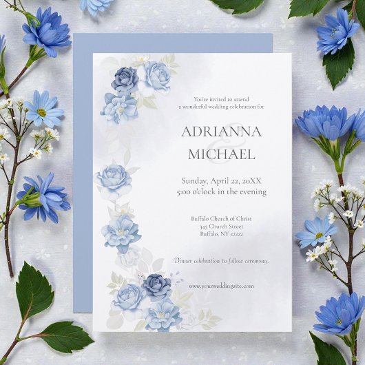 Watercolor Light Blue Wedding Invitation Einladung