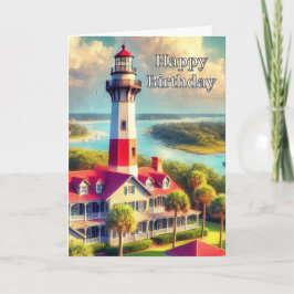 Watercolor Lighthouse Happy Birthday Gruß Karte