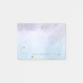 Watercolor-lila blaues Gold hat | Monogramm-Namen Post-it Klebezettel