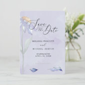Watercolor Lila Blue Daisy Lavender Wedding Save The Date (Stehend Vorderseite)