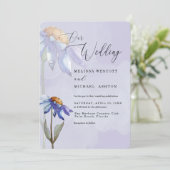 Watercolor Lila Blue Gerbera Daisy Wedding Einladung (Stehend Vorderseite)