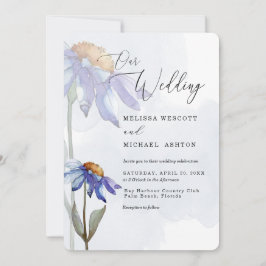 Watercolor Lila Blue Gerbera Daisy Wedding Einladung